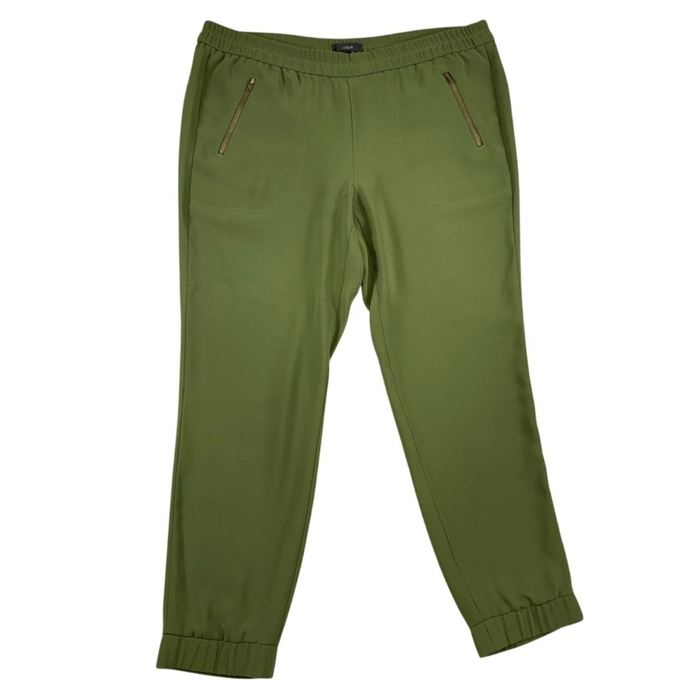 J.Crew Olive Green Drapey Crepe Jogger Pants B0587 Womens Size 8 Elastic FLAW